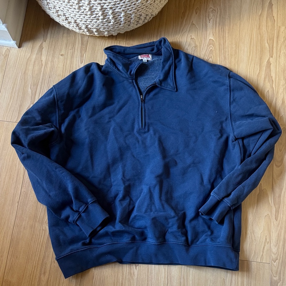 Madewell Men's Dark Blue Zip-Up Sweater